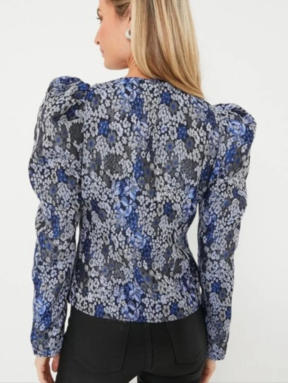 Tuckernuck Hyacinth House Blue Jacquard Priscilla Puff Sleeve Top Size XXL NWOT